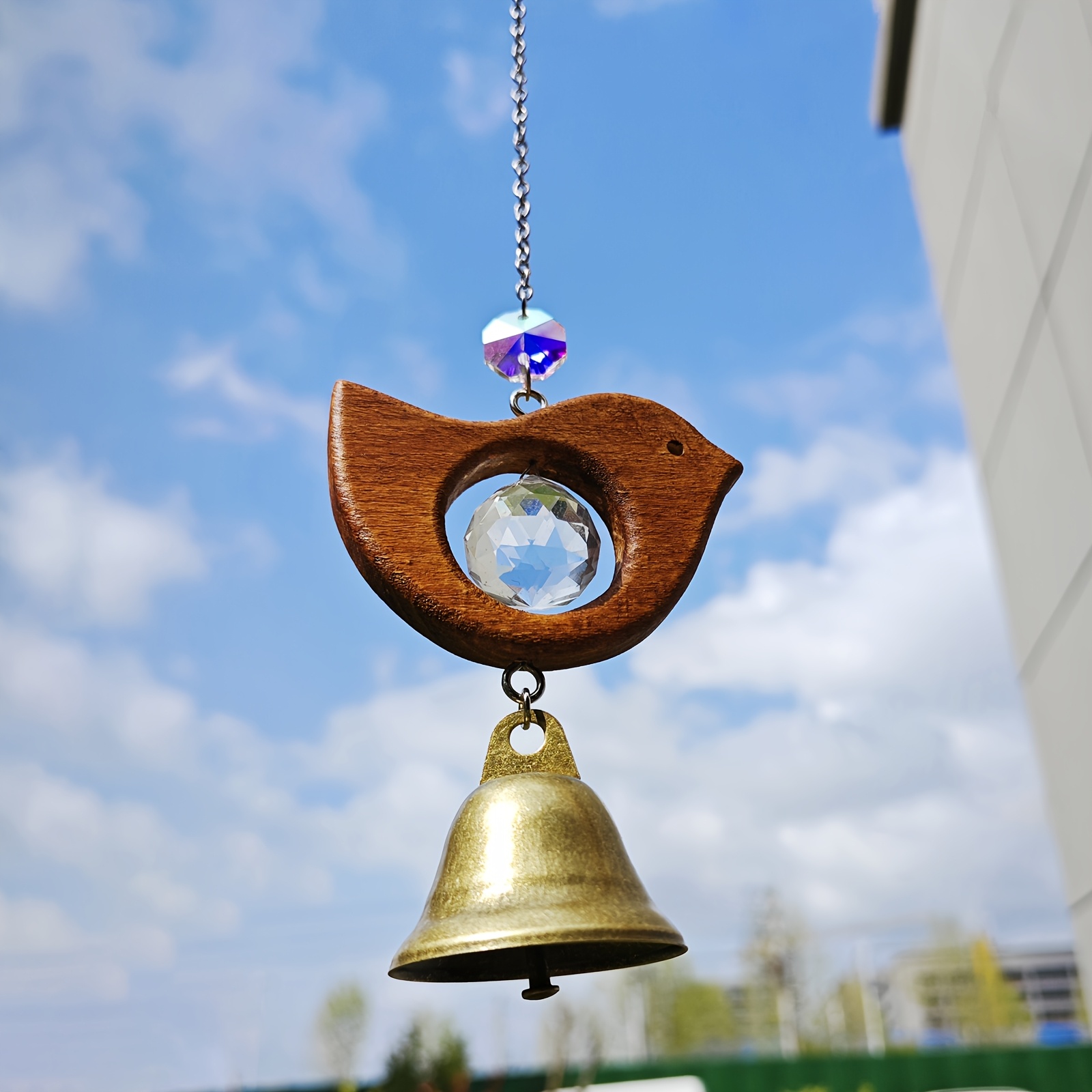 Crystal Sun Catcher - Vintage Wooden Bird Wind Chime Crystal
