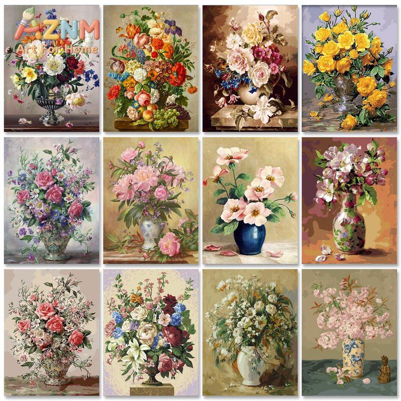 Home Decor Vase - AZNM Classical Flower Vase Canvas Wall