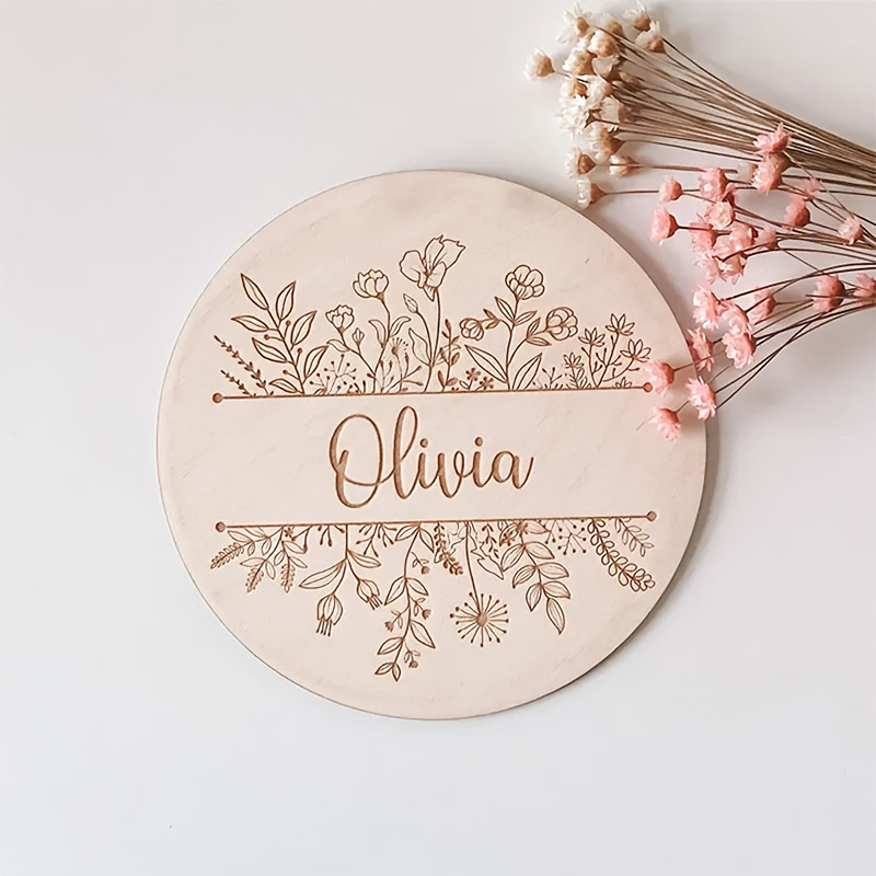 Home Decor Names - Personalized Floral Engraved Name Plaque, Custom