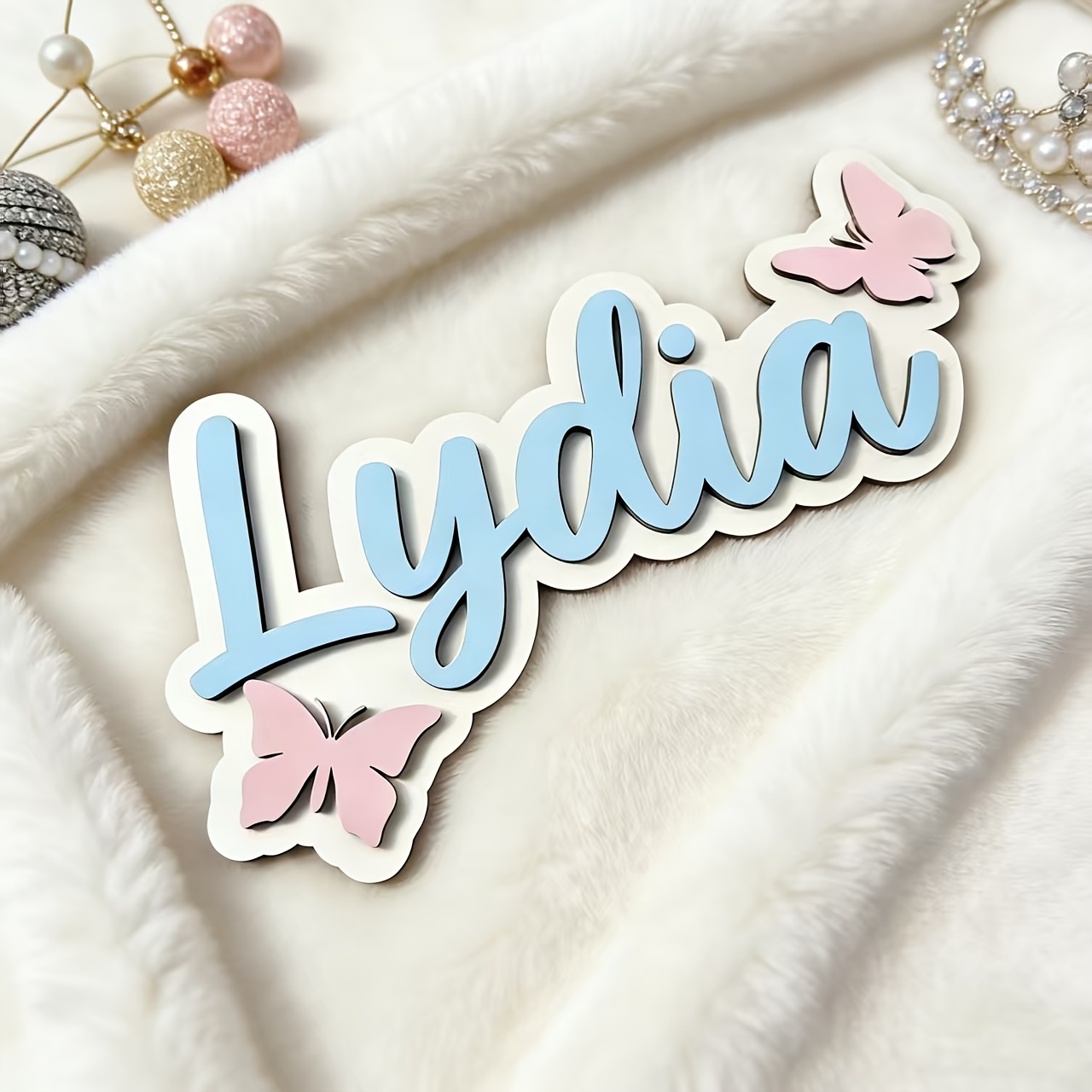 Home Decor Names - Personalized Blue & Pink Butterfly Name
