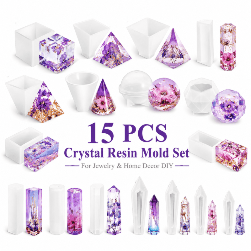 Home Decor Handmade - 15pcs Crystal Resin Silicone Mould Set,