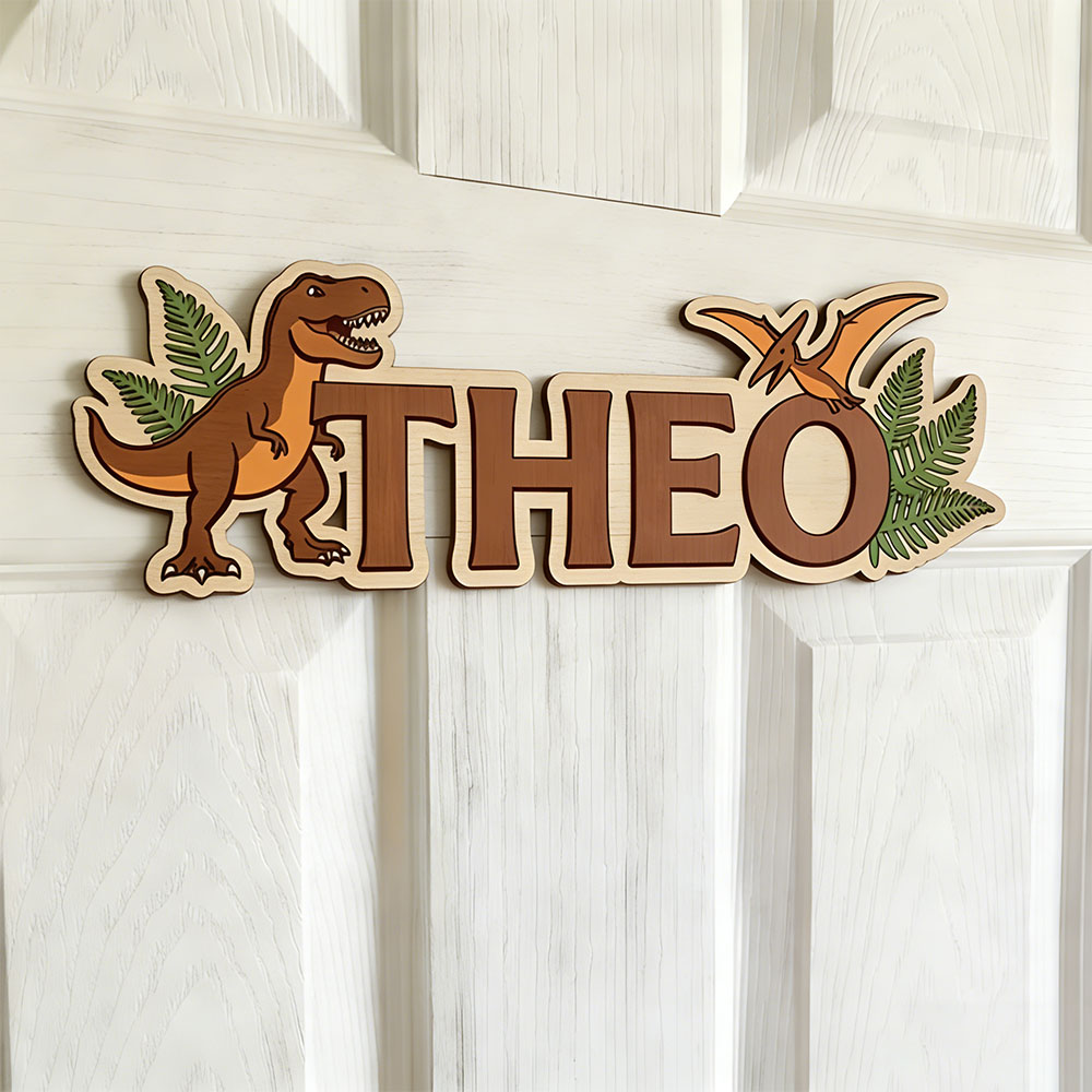 Home Decor Names - Personalized Dinosaur Name Sign for The