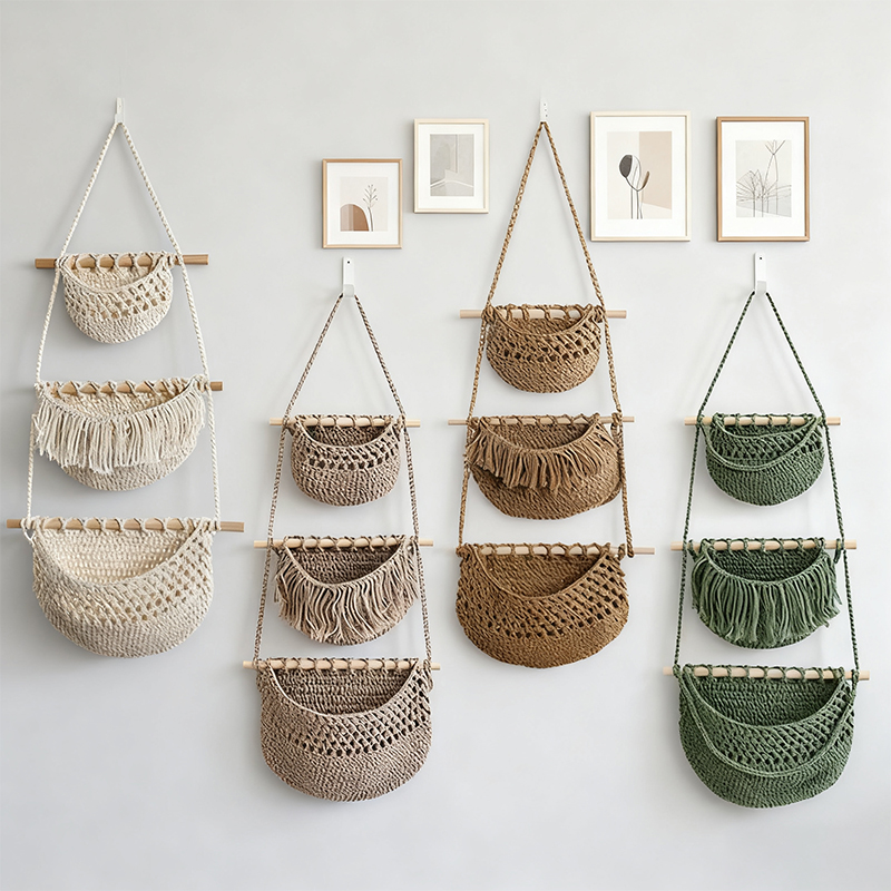Hand-Woven Cotton Rope 3-Tier  - đánh giá và giá Woven Wall Basket