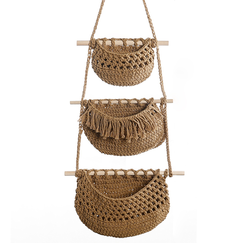 Hand-Woven Cotton Rope 3-Tier  - đánh giá và giá Woven Wall Basket
