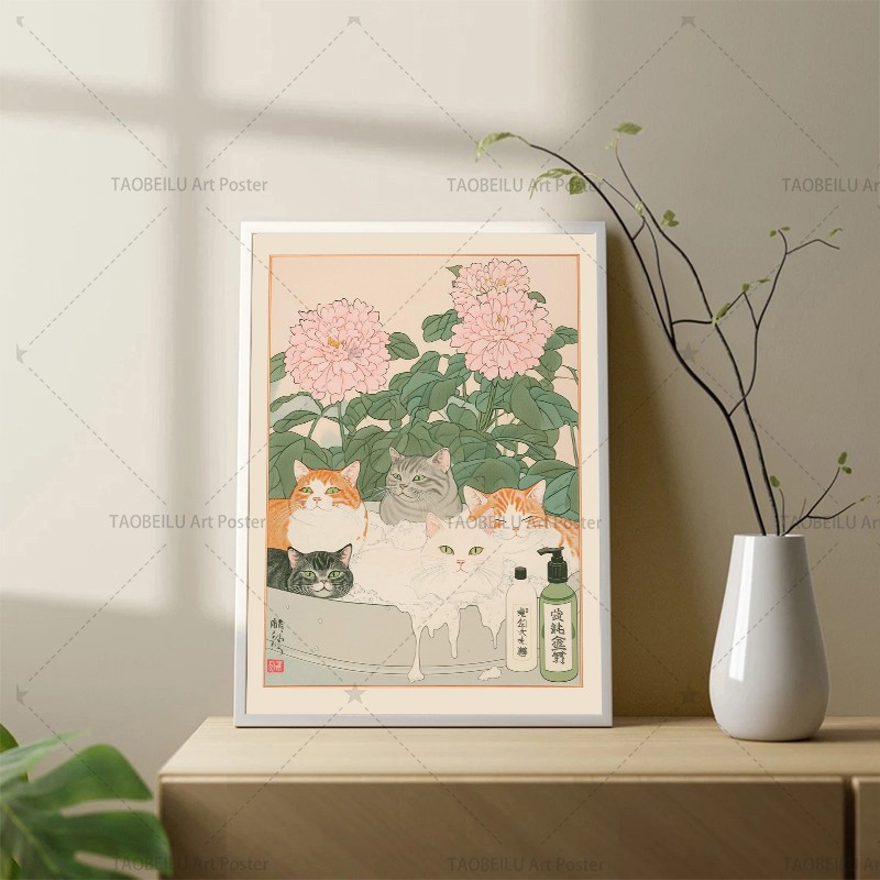 Japanese Tabby Cat in Bathtub  - đánh giá và giá Home Decor Japandi Style