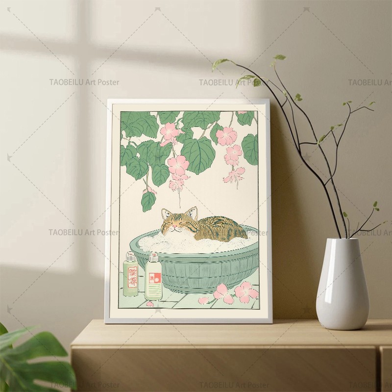 Japanese Tabby Cat in Bathtub  - đánh giá và giá Home Decor Japandi Style