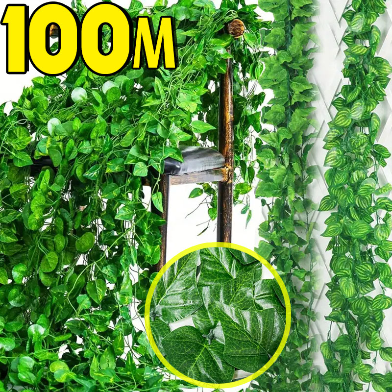 100/2M Artificial Green Ivy Vi - đánh giá và giá Rattan Plant Basket