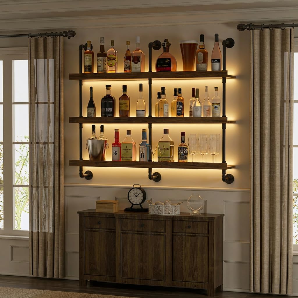 Wall Mounted Wine Rack With LE - đánh giá và giá Floating Shelves