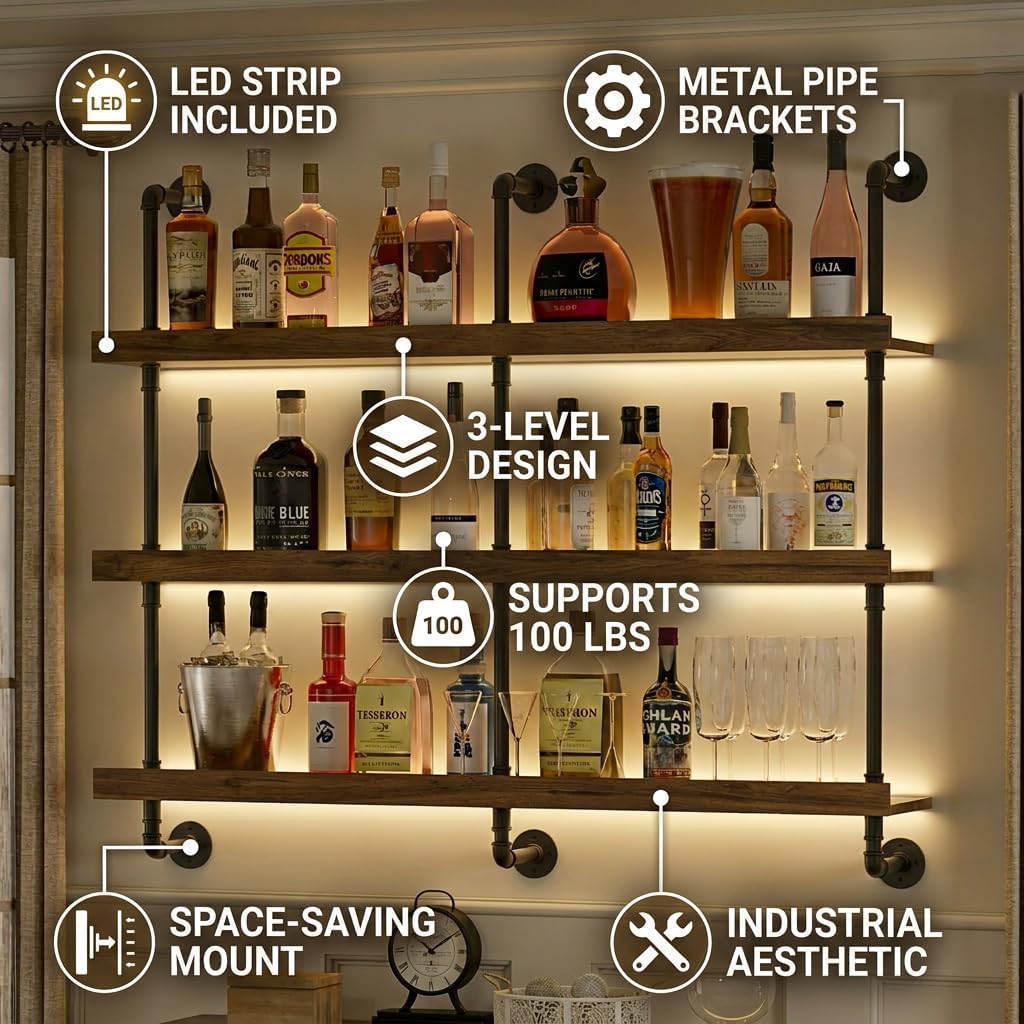 Wall Mounted Wine Rack With LE - đánh giá và giá Floating Shelves