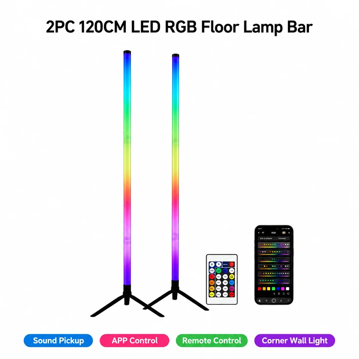 2PCS 120CM RGB Floor Lamp, Sou - đánh giá và giá Home Decor Lamp