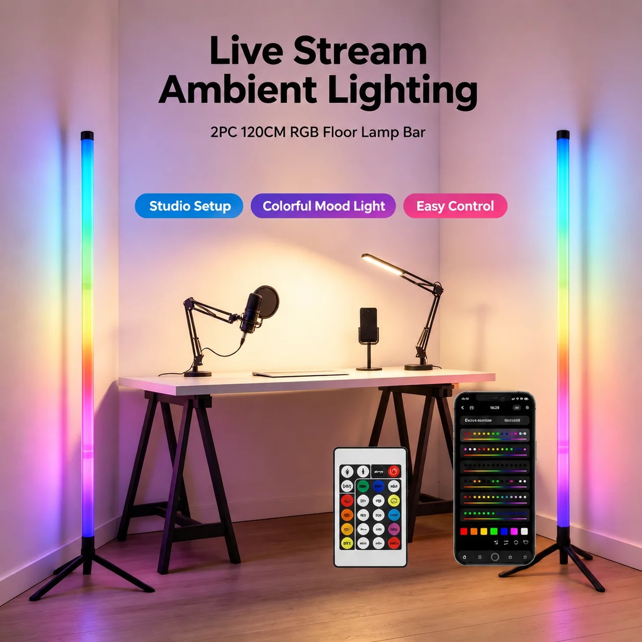 2PCS 120CM RGB Floor Lamp, Sou - đánh giá và giá Home Decor Lamp