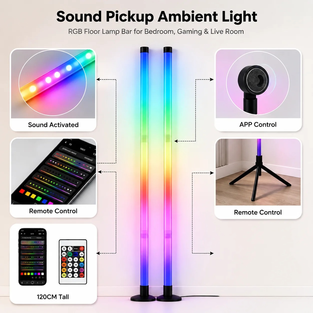 2PCS 120CM RGB Floor Lamp, Sou - đánh giá và giá Home Decor Lamp